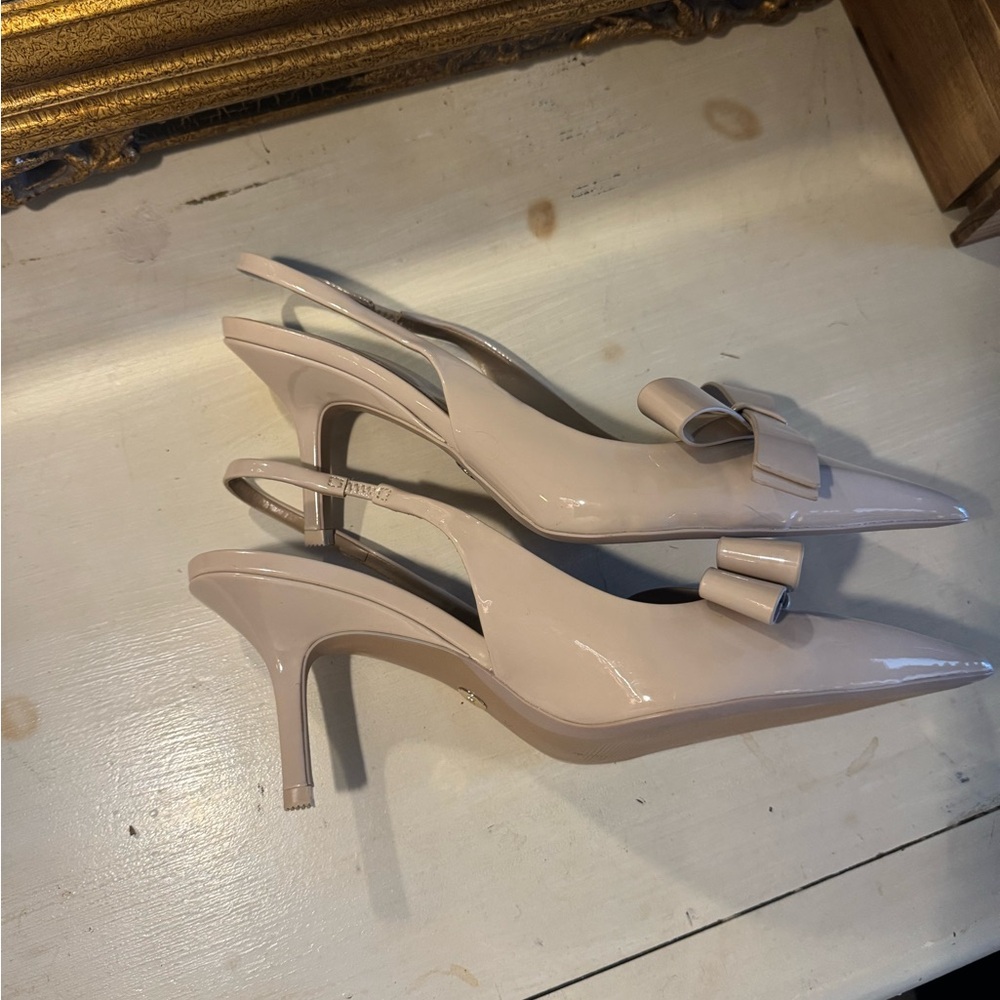 Zara Cream Pointed Heels with Bow - Picture 7 of 8